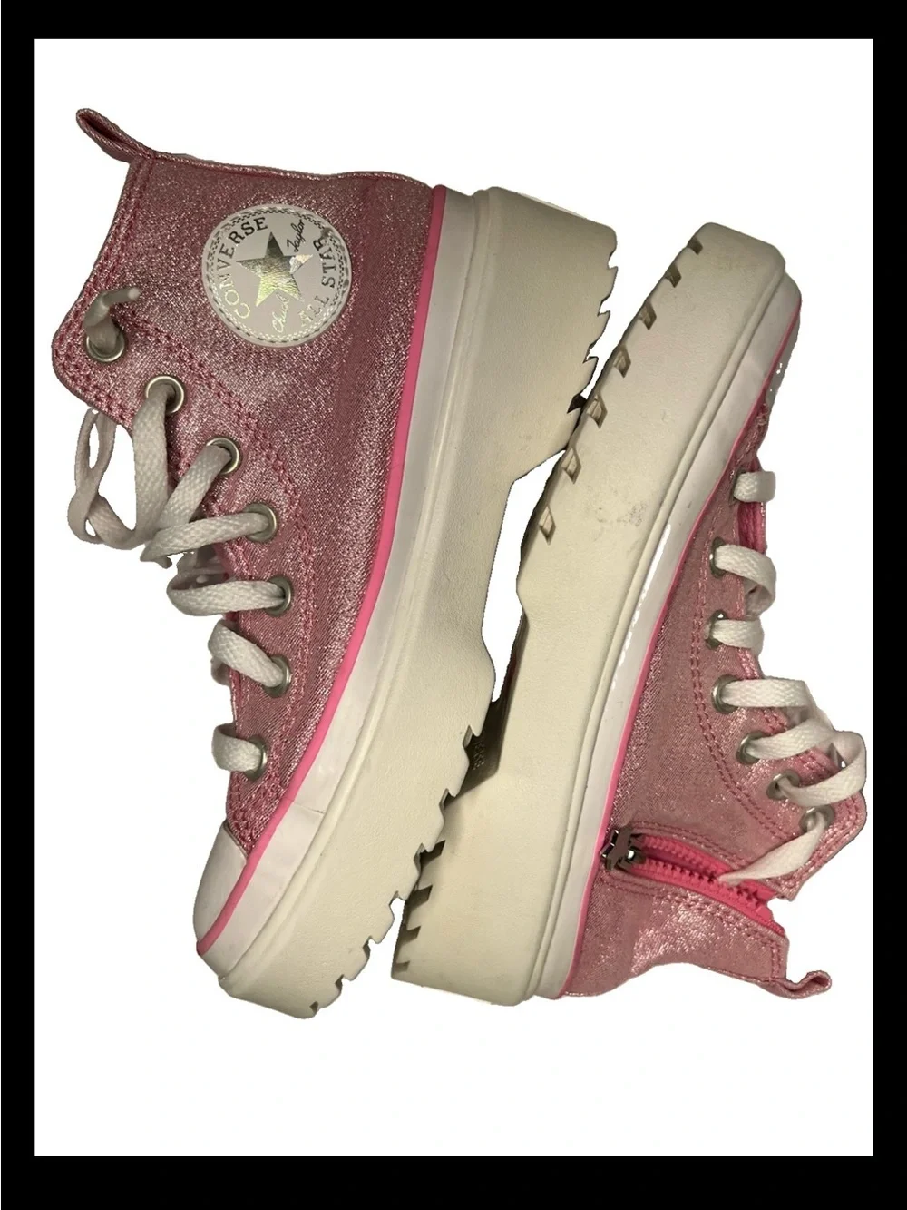 Converse Kids' Chuck Taylor All Star Lugged High TopSneaker Pink Glitter Size 2